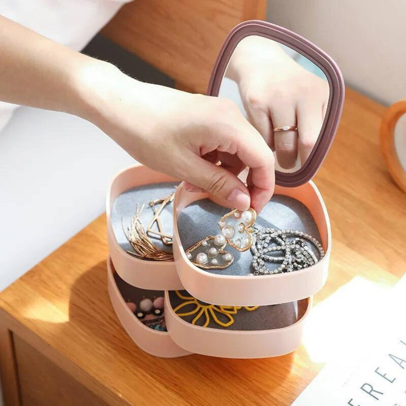 Rotating Accessories Organizer 4 Layers With Lid Mirror - Cupindy