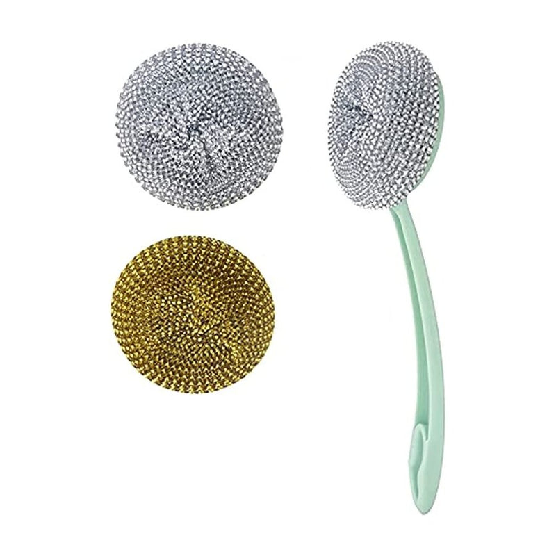 Scourer Cleaning Brush with Plastic Handle, 3 Pieces - Light Green - Cupindy