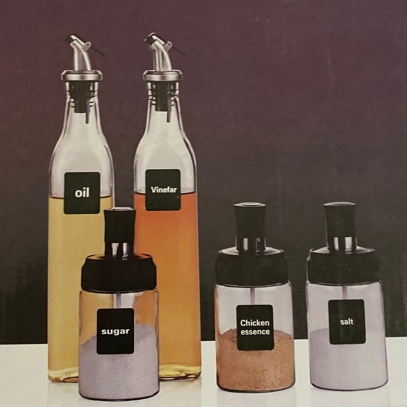 Seasoning 5 Piece Set of 3 Seasoning Cans and 2 Bottles of Oil - Cupindy