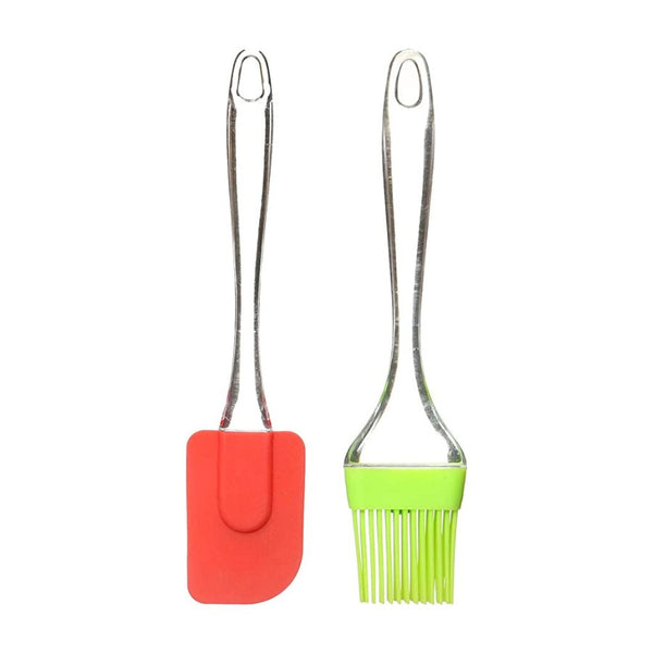 Set Of 2 Pcs Silicone Brush And Spatula Set, Multi Color - Cupindy