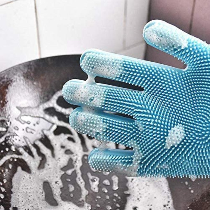 Set of 2 Pieces Heat Resistant Waterproof Silicone Cooking Gloves and Magic Reusable Silicone Dishwashing Gloves - Cupindy