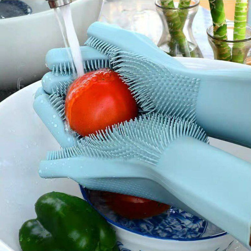 Set of 2 Pieces Heat Resistant Waterproof Silicone Cooking Gloves and Magic Reusable Silicone Dishwashing Gloves - Cupindy