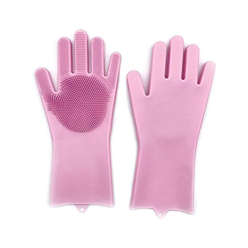Set of 2 Pieces Heat Resistant Waterproof Silicone Cooking Gloves and Magic Reusable Silicone Dishwashing Gloves - Cupindy