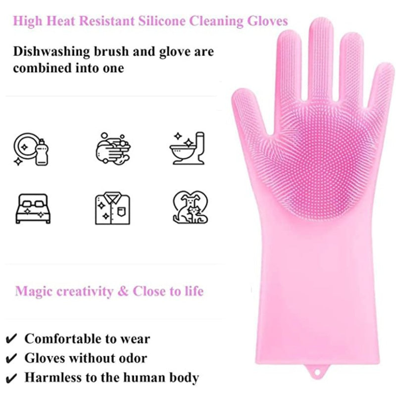 Set of 2 Pieces Heat Resistant Waterproof Silicone Cooking Gloves and Magic Reusable Silicone Dishwashing Gloves - Cupindy