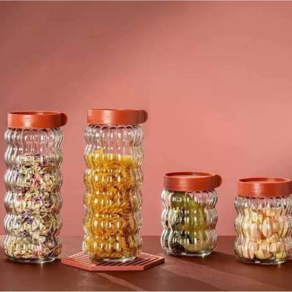 Set of 4 New Shaped Food Glass Containers - Waved Glass - Cupindy