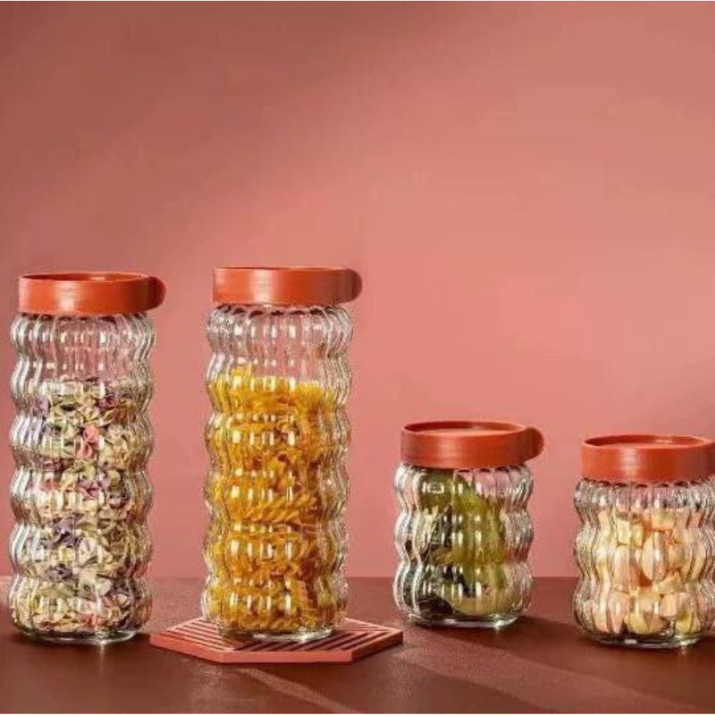 Set of 4 New Shaped Food Glass Containers - Waved Glass - Cupindy