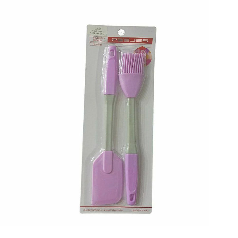 Set of Two Pieces Silicone Spatula and Silicone Brush With Plastic Handel - Multi Colors - Cupindy