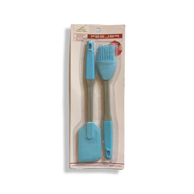 Set of Two Pieces Silicone Spatula and Silicone Brush With Plastic Handel - Multi Colors - Cupindy