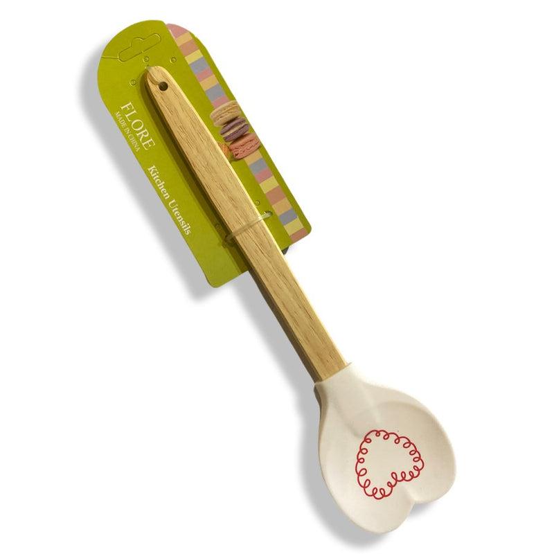 Silicone Spatula With Wooden Handle - Heart Shape - Multi Colors - 1 Piece - Cupindy
