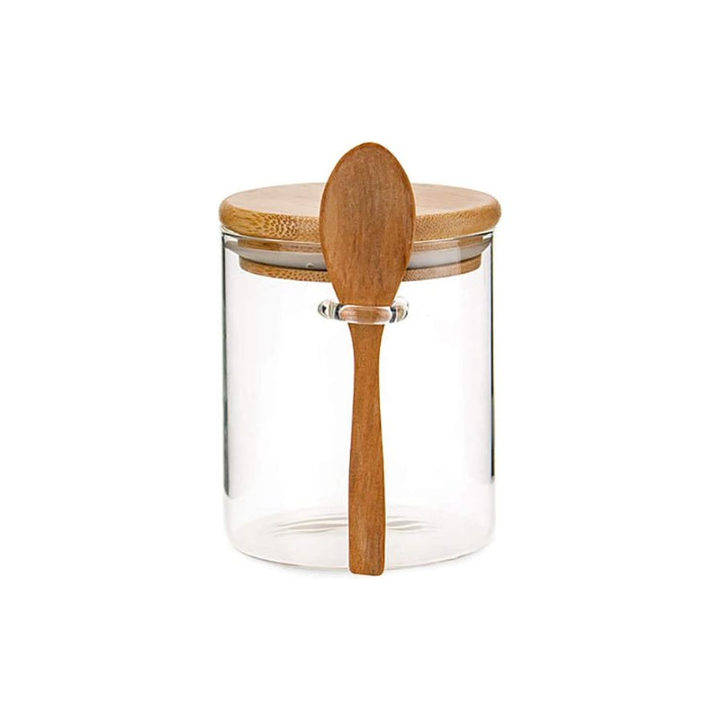 Small Clear Glass Containers for Pantry with Wooden Spoon - 10 x 10 cm - Cupindy