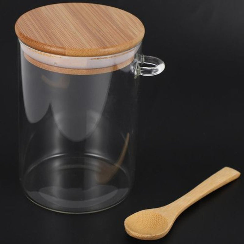 Small Clear Glass Containers for Pantry with Wooden Spoon - 10 x 10 cm - Cupindy