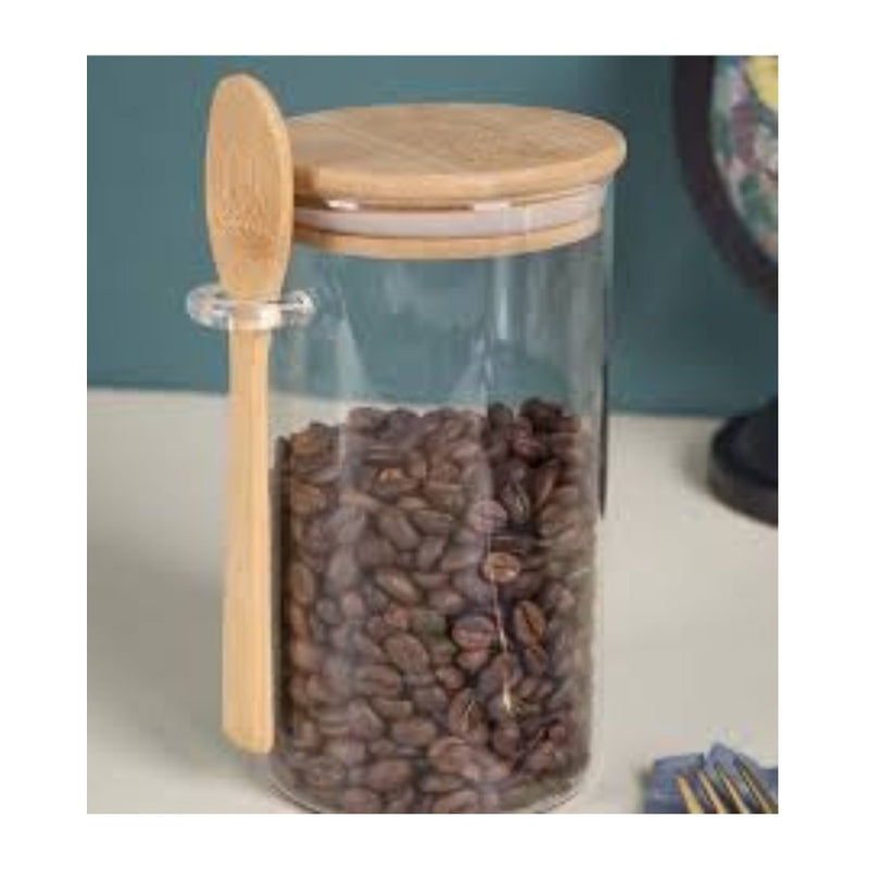 Small Clear Glass Containers for Pantry with Wooden Spoon - 10 x 10 cm - Cupindy