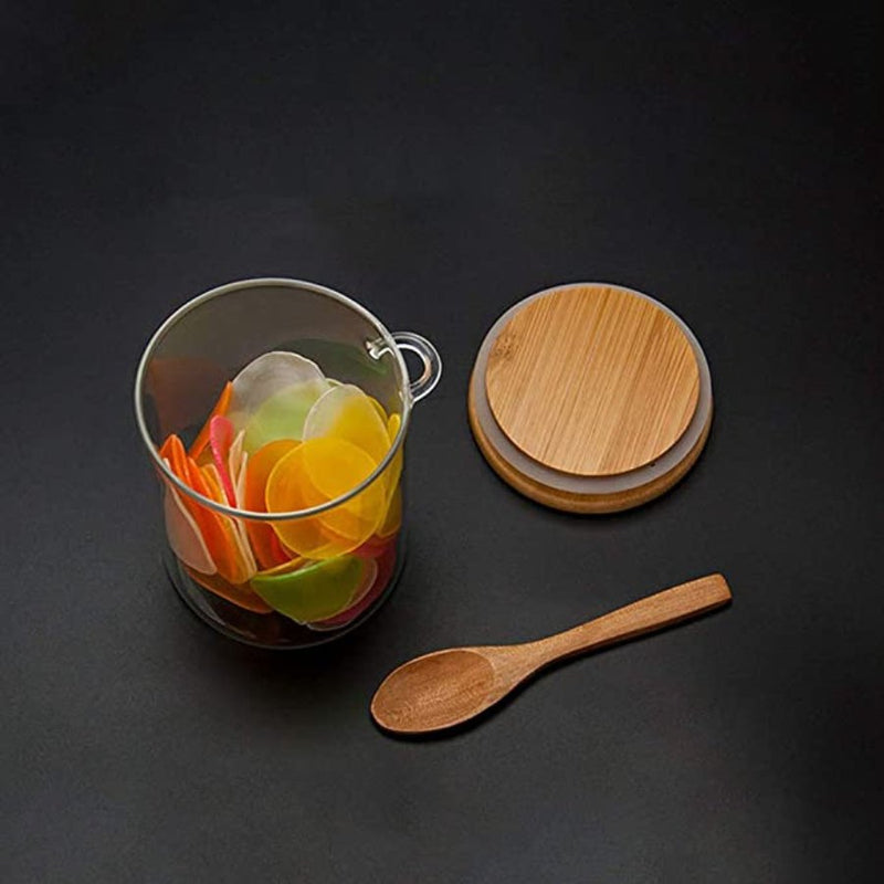 Small Clear Glass Containers for Pantry with Wooden Spoon - 10 x 10 cm - Cupindy