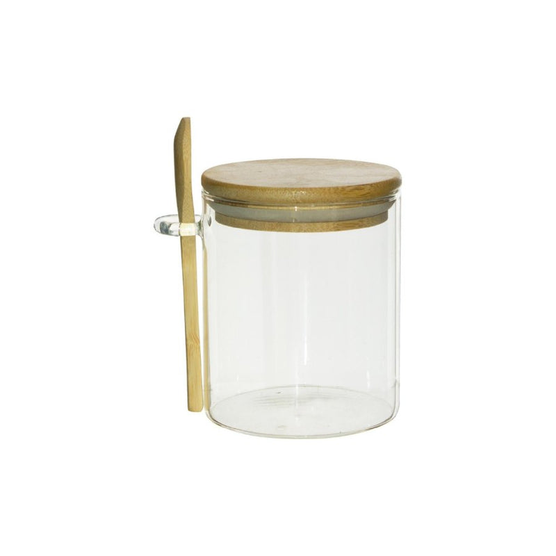 Small Clear Glass Containers for Pantry with Wooden Spoon - 10 x 10 cm - Cupindy