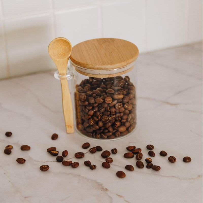 Small Clear Glass Containers for Pantry with Wooden Spoon - 10 x 10 cm - Cupindy