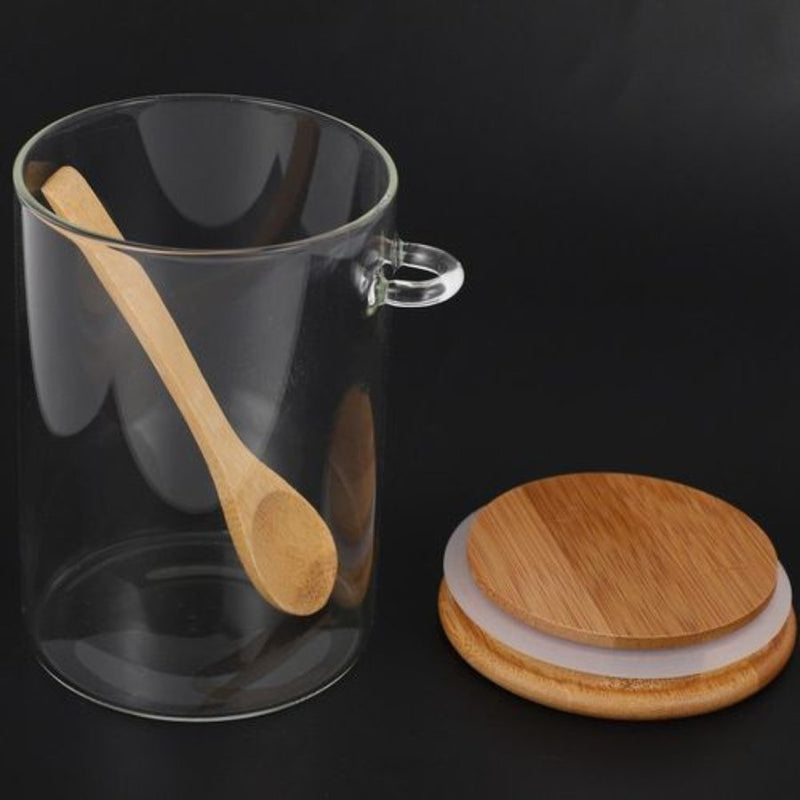 Small Clear Glass Containers for Pantry with Wooden Spoon - 10 x 10 cm - Cupindy
