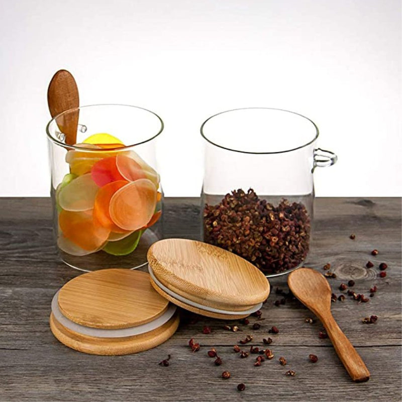 Small Clear Glass Containers for Pantry with Wooden Spoon - 10 x 10 cm - Cupindy