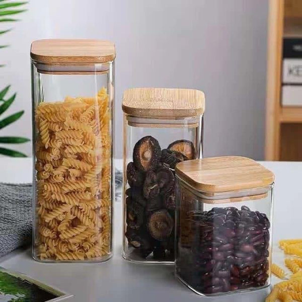 Small Glass Food Container Storage With Wooden Cover, 1 Piece ( 9 x 6 cm ) - Cupindy
