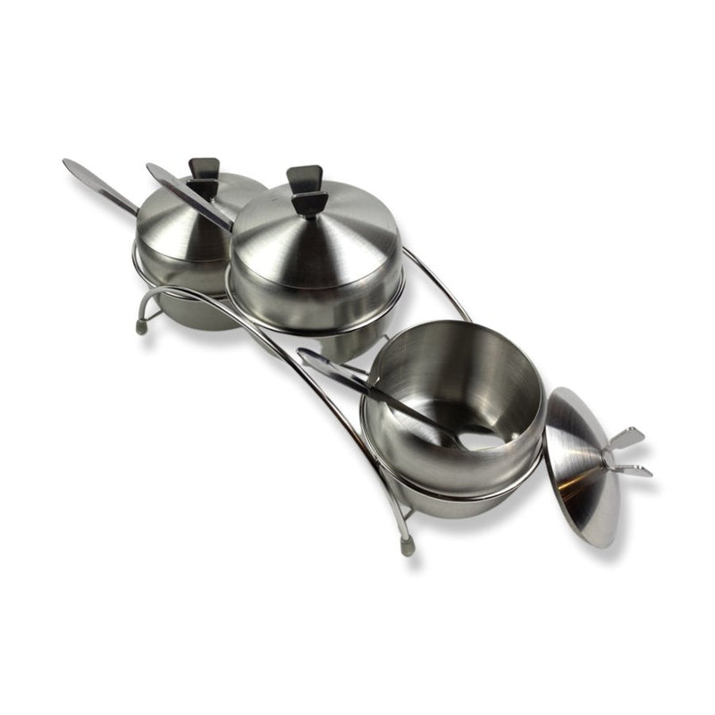 Spice Rack Home Of Spices Set Of 3 Stainless Sugar Bowls With Spoons With Stand - Cupindy
