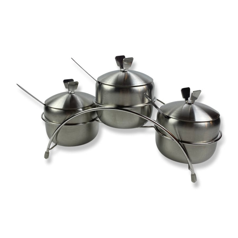 Spice Rack Home Of Spices Set Of 3 Stainless Sugar Bowls With Spoons With Stand - Cupindy