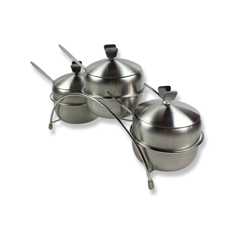 Spice Rack Home Of Spices Set Of 3 Stainless Sugar Bowls With Spoons With Stand - Cupindy