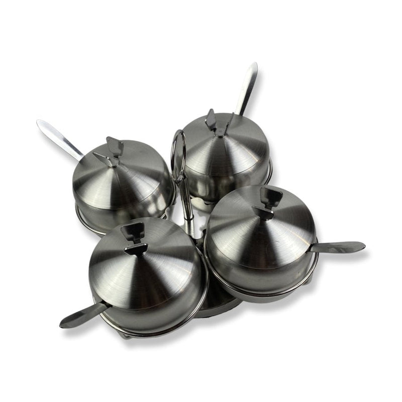 Spice Rack Home Of Spices Set Of 4 Stainless Sugar Bowls With Spoons With Stand - Cupindy