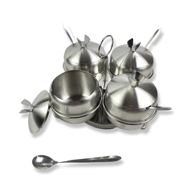 Spice Rack Home Of Spices Set Of 4 Stainless Sugar Bowls With Spoons With Stand - Cupindy