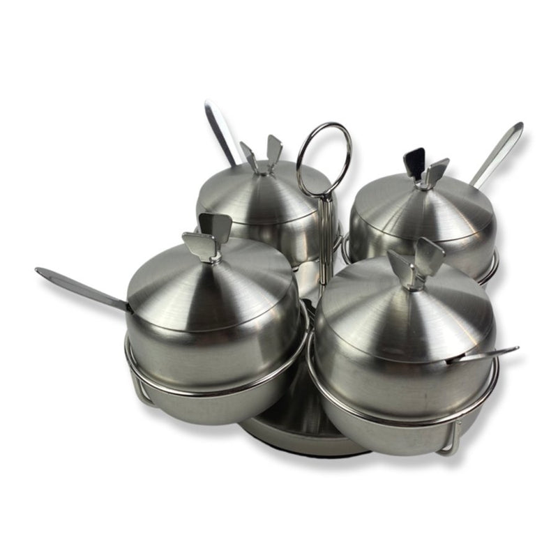 Spice Rack Home Of Spices Set Of 4 Stainless Sugar Bowls With Spoons With Stand - Cupindy