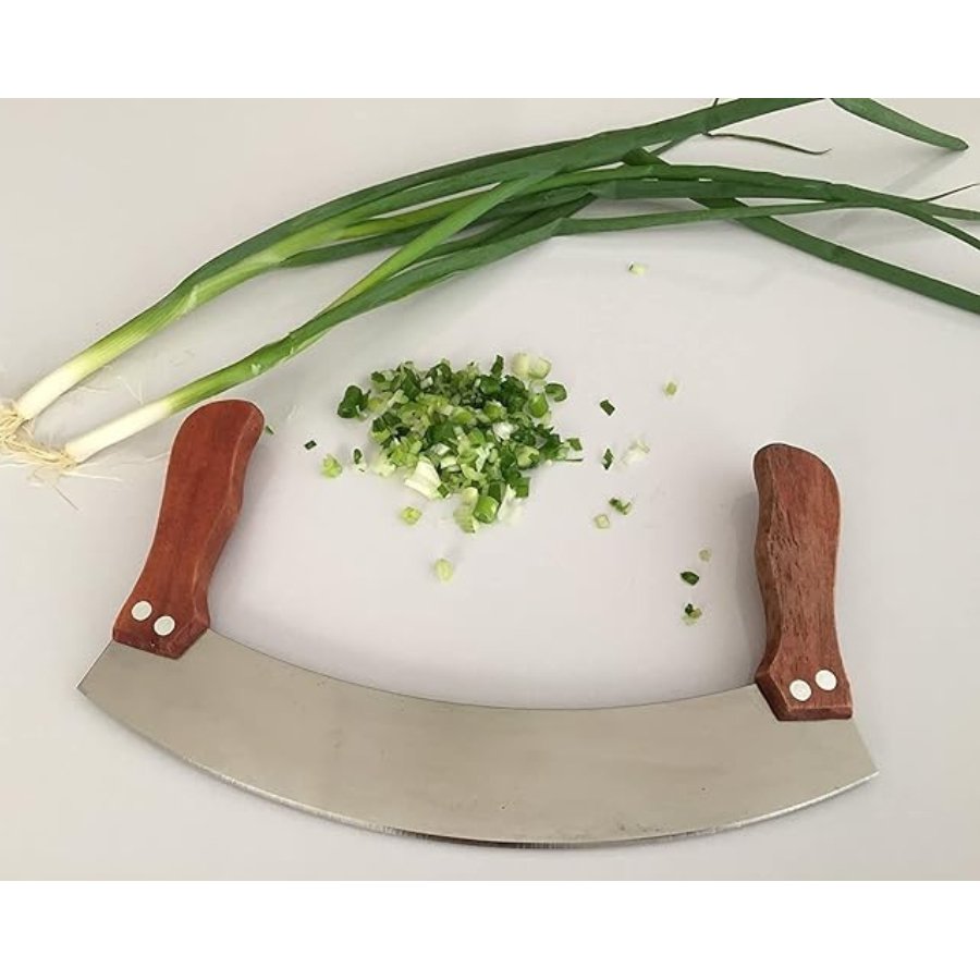 Stainless Steel Curved Chopping Knife With Wooden Handle - Cupindy