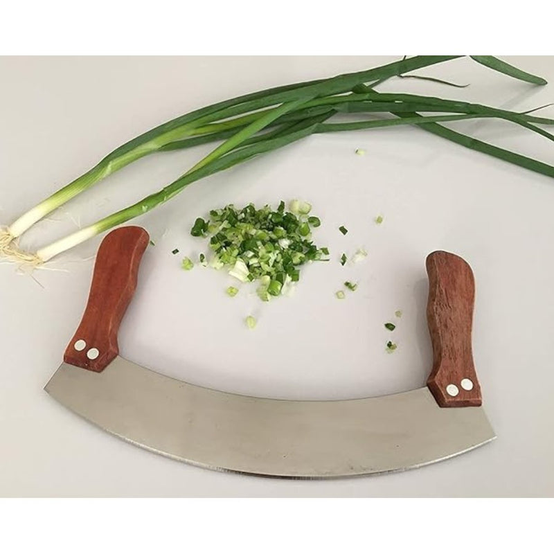 Stainless Steel Curved Chopping Knife With Wooden Handle - Cupindy
