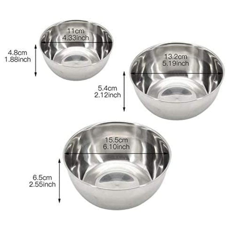Stainless Steel Food Fresh Bowls - 3 Pieces - Cupindy