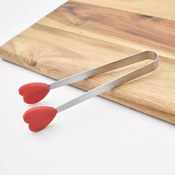 Stainless Steel Handle Silicone Kitchen Tong - Heart Shape - Multi Colors - Cupindy