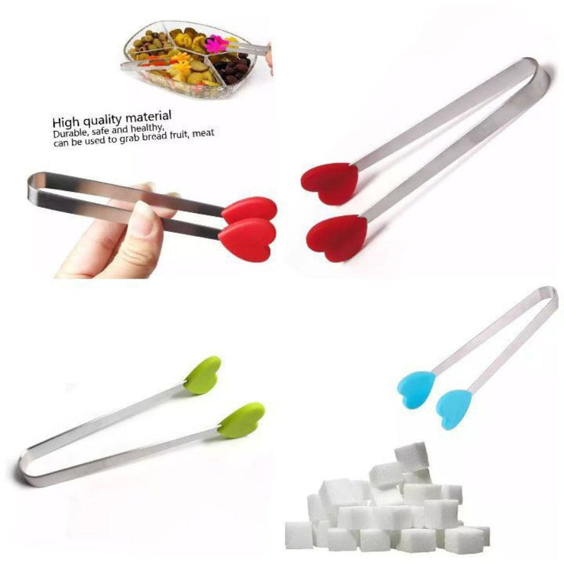 Stainless Steel Handle Silicone Kitchen Tong - Heart Shape - Multi Colors - Cupindy