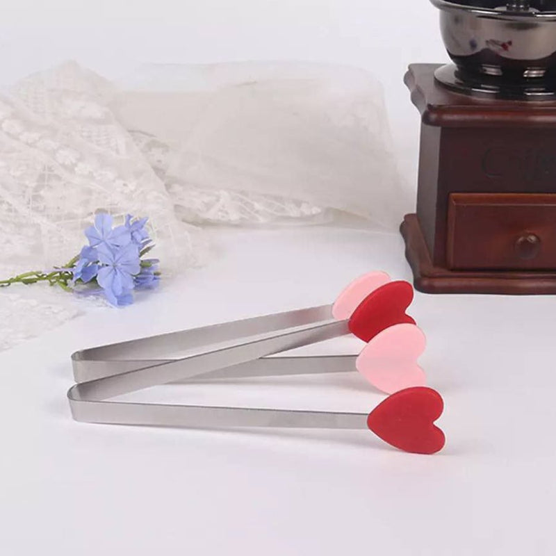 Stainless Steel Handle Silicone Kitchen Tong - Heart Shape - Multi Colors - Cupindy