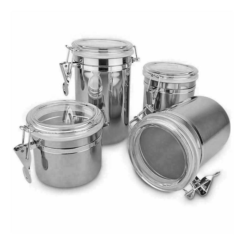 Stainless Steel Sealed Cans Pots Storage Jars with Transparent Covers, 4 Pieces - Cupindy