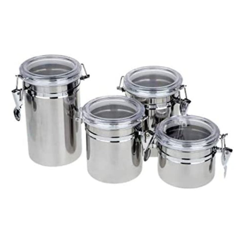 Stainless Steel Sealed Cans Pots Storage Jars with Transparent Covers, 4 Pieces - Cupindy
