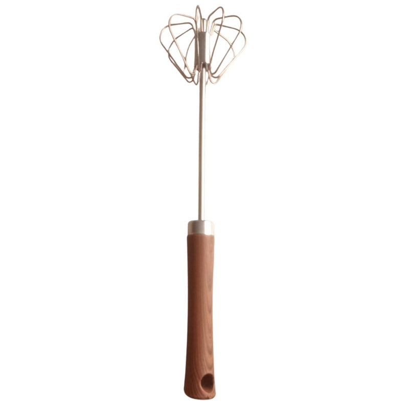 Stainless Steel Semi Automatic Whisk - Wooden Handle Color - Cupindy