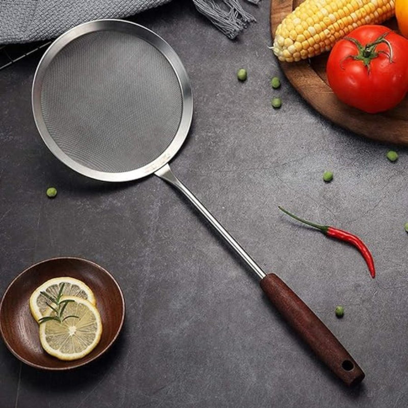 Stainless Steel Skimmer Spoon With Wooden Handle - Large - Cupindy