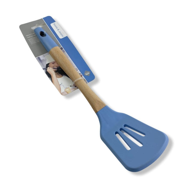 Tessie & Jessie Silicone Serving Skimmer With Wooden Handle, SK-3241 - Cupindy