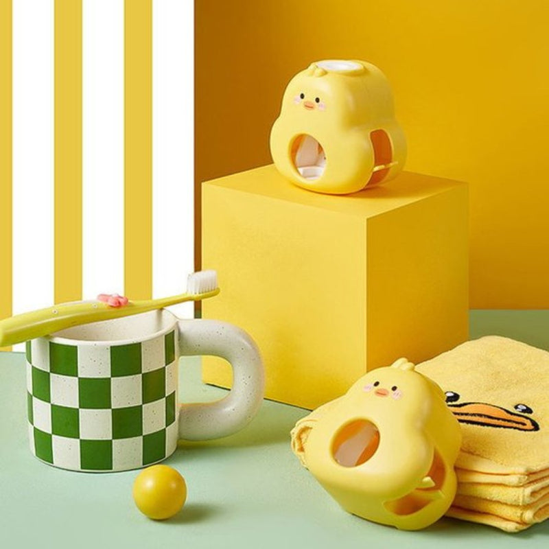 Toothpaste Dispenser and Toothbrush Holder For Kids - Yellow - Cupindy
