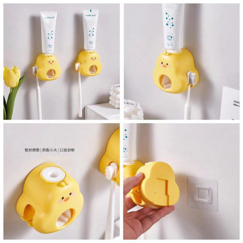Toothpaste Dispenser and Toothbrush Holder For Kids - Yellow - Cupindy