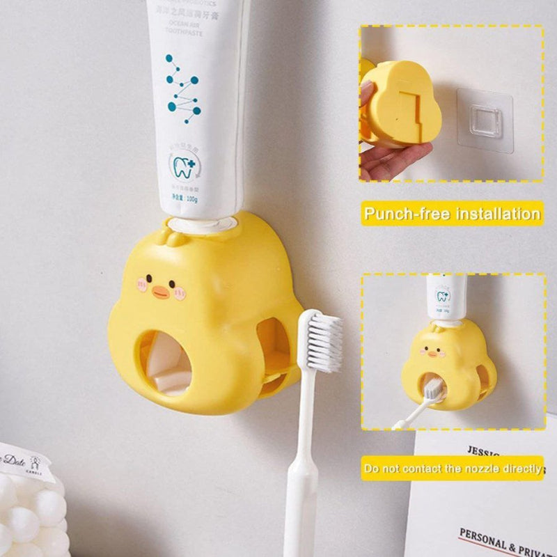 Toothpaste Dispenser and Toothbrush Holder For Kids - Yellow - Cupindy
