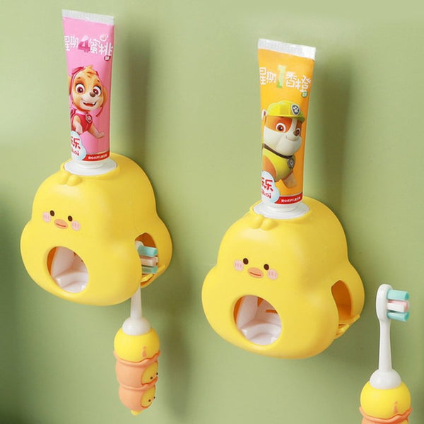 Toothpaste Dispenser and Toothbrush Holder For Kids - Yellow - Cupindy