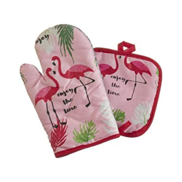 Water Proof Flamingo Printed Oven Gloves with Mitt - Cupindy